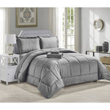 Plazatex Embossed Dobby Stripe 8 Pieces Comforter Bed In A Bag Set Gray