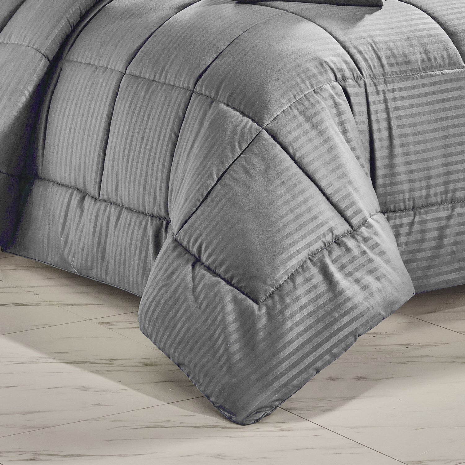Plazatex Embossed Dobby Stripe 8 Pieces Comforter Bed In A Bag Set Gray