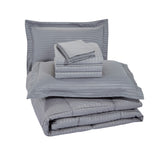 Plazatex Embossed Dobby Stripe 8 Pieces Comforter Bed In A Bag Set Gray