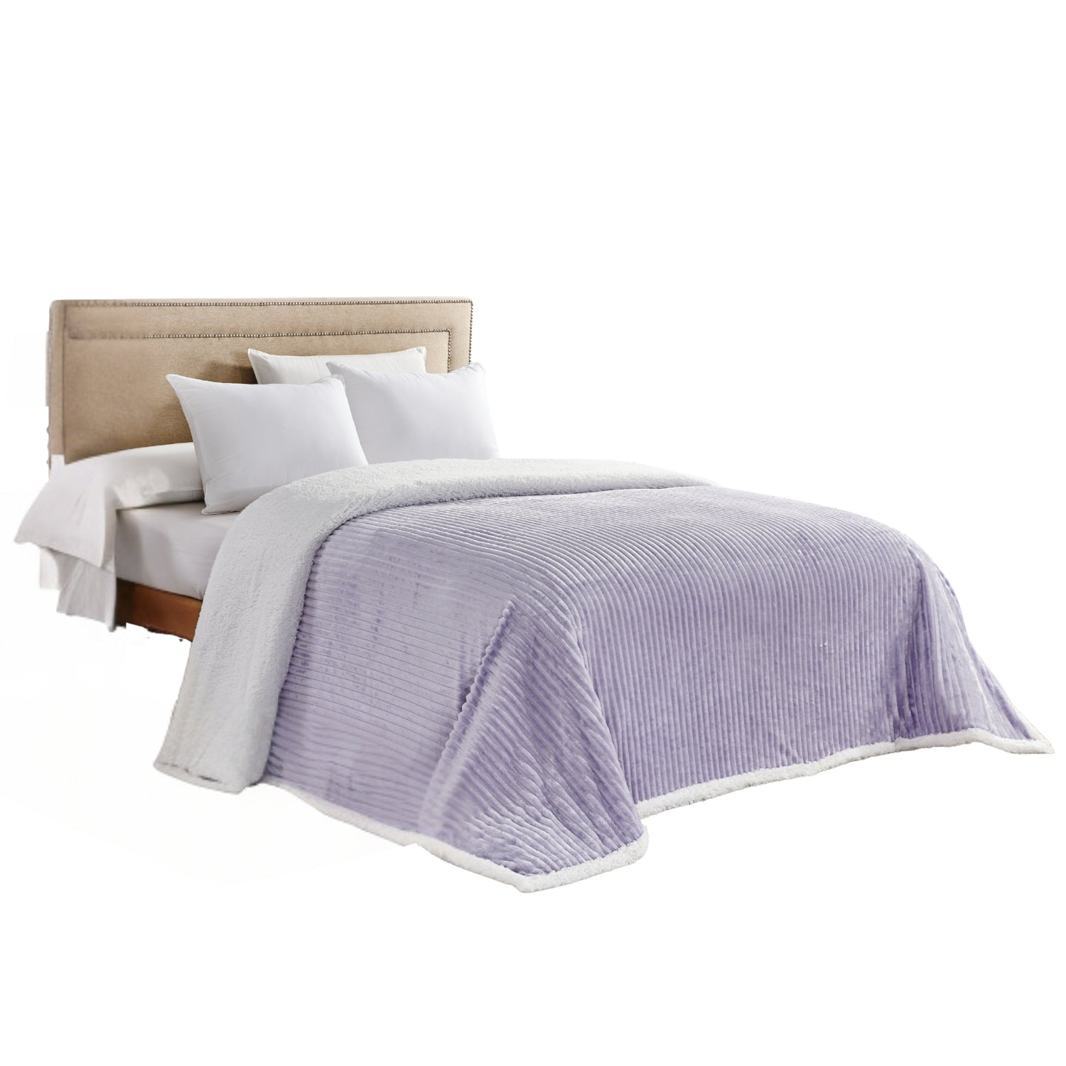 Plazatex Corduroy Lined Oversized All Season 100% Polyester Blanket King 108" x 90" Lilac