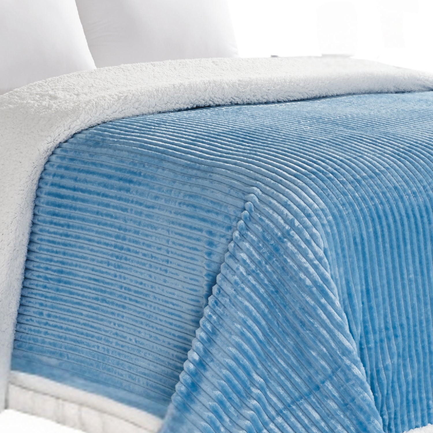 Plazatex Corduroy Lined Oversized All Season 100% Polyester Blanket King 108" x 90" Light Blue
