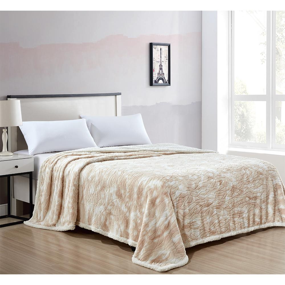 Plazatex Alaska Sherpa Machine Washable Warm and Comfortable Blanket Beige