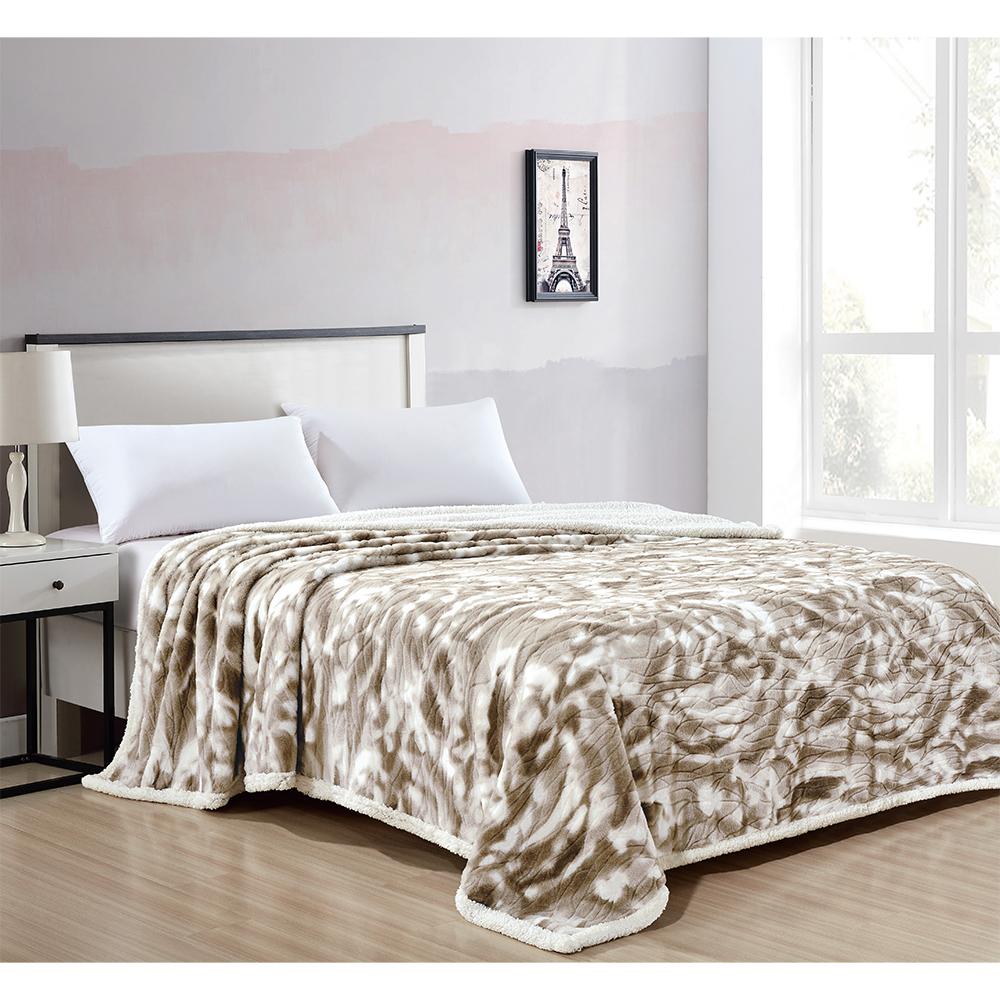 Plazatex Alaska Sherpa Machine Washable Warm and Comfortable Blanket Taupe