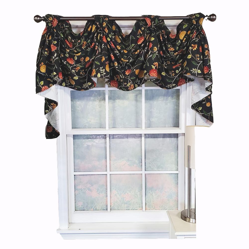 RLF Home Modern Design Nightfall Victory Swag 3-Sccop Window Valance 50" x 25" Black