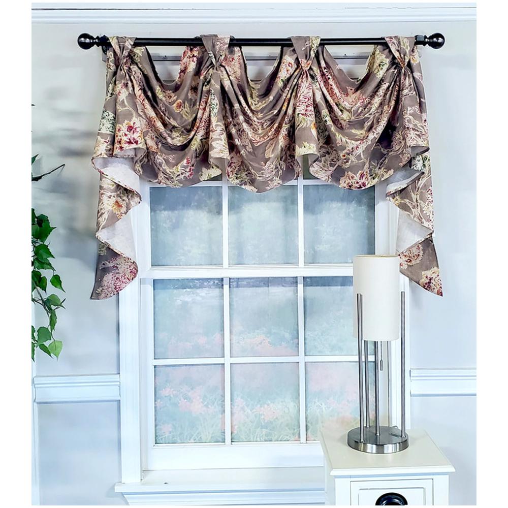 RLF Home Modern Design Monte Cristo Victory Swag 3-Scoop Window Valance 50" x 25" Gray