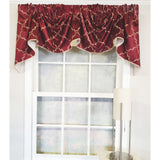 RLF Home 3" Rod Pocket High Quality Fabric Summit Diamond 2-Scoop Empire Valance With Trim for Windows 40" x 25" Wine