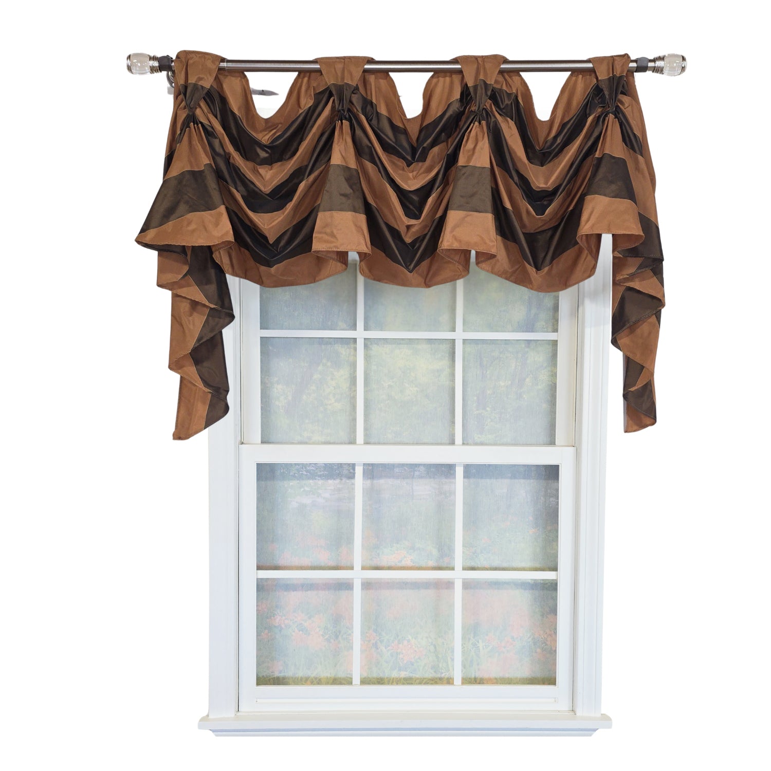 RLF Home 100% PolyesterPascal 3-S Victory Swag Unlined Windows Tab Top Valance 60" x 25"  Brown