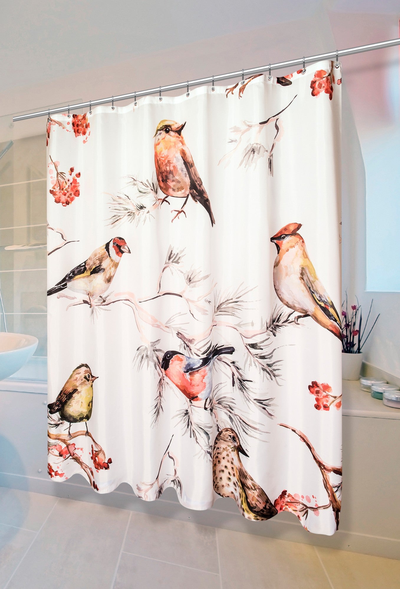 Carnation Home Fashions "Song Bird" Fabric Shower Curtain - 70x72", Multi