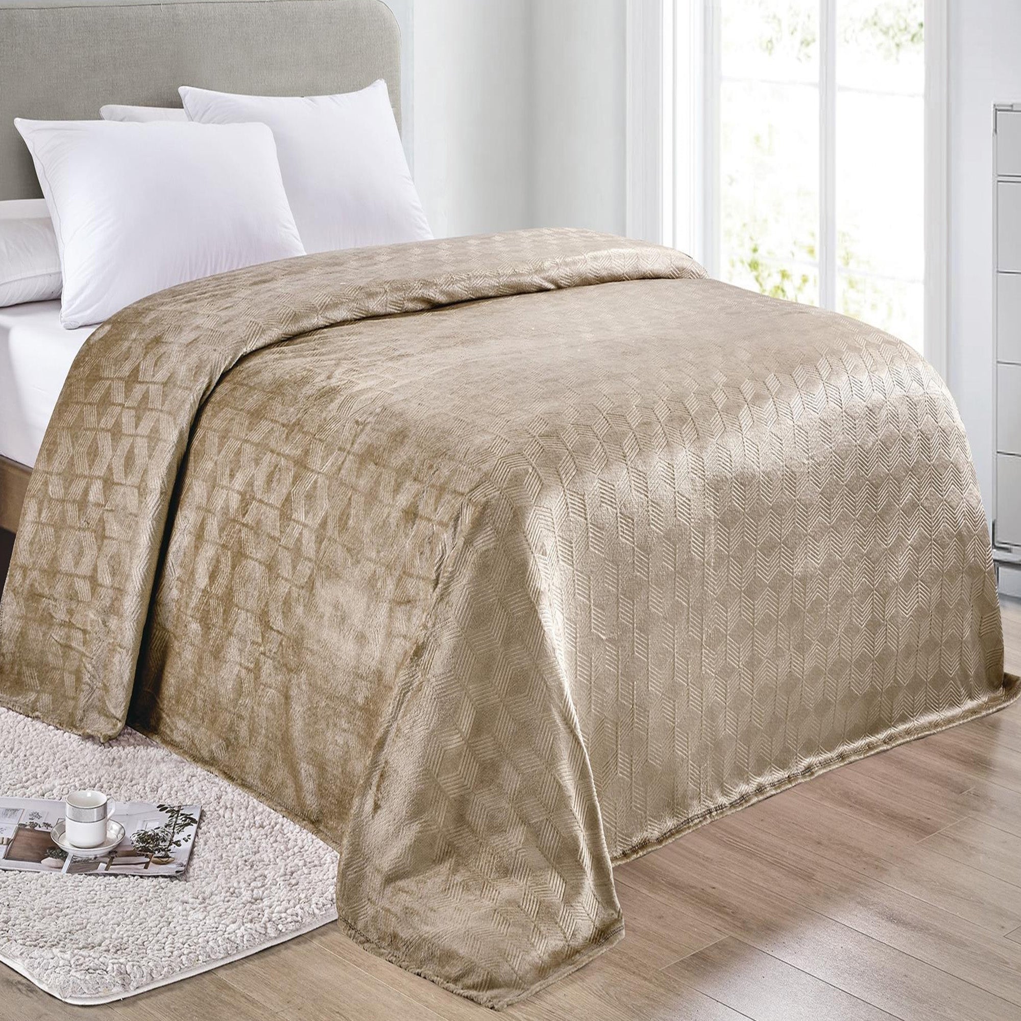 Amrani Bedcover Embossed Blanket Soft Premium Microplush Taupe by Plazatex