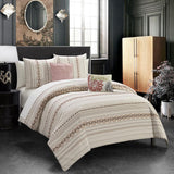 Chic Home Hewitt Cotton Comforter Set Farmhouse Theme Striped Pattern Design Bed In A Bag - Beige