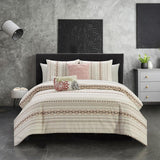 Chic Home Hewitt Cotton Comforter Set Farmhouse Theme Striped Pattern Design Bedding - Beige