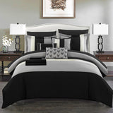 Chic Home Moriarty Elegant Color Block Ruffled BIB Soft Microfiber Sheets 10 Pieces Comforter Decorative Pillows & Shams Black