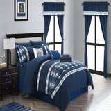 Chic Home Safforn 20 Piece Comforter Set Color Block Geometric Ikat Embroidered Bed in a Bag Bedding - Sheets Pillowcases Window Treatments Decorative Pillows Shams Included - Navy