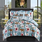 Chic Home Myrina Reversible Comforter Set Tropical Floral Leopard Print Bed in a Bag - Sheet Set Decorative Pillows Shams Included - Blue