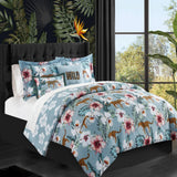 Chic Home Myrina Reversible Comforter Set Tropical Floral Leopard Print Bed in a Bag - Sheet Set Decorative Pillows Shams Included - Blue
