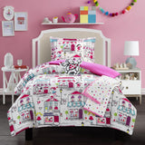 Kid's City Quaint Town Theme Youth Design 5-Piece Comforter Set Full by Chic Home
