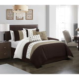 Chic Home Lainy Comforter Set Color Block Pleated Ribbed Embroidered Design Bed In A Bag Brown
