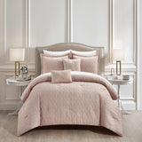 Chic Home Trinity Cotton Blend Comforter Set Jacquard Interlaced Geometric Pattern Design Bedding - Decorative Pillows Shams Included - 5 Piece - Blush