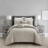 Chic Home Trinity Cotton Blend Comforter Set Jacquard Interlaced Geometric Pattern Design Bed In A Bag Bedding - Sheets Pillowcases Decorative Pillows Shams Included - 9 Piece - Taupe