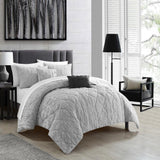 Chic Home Leighton Comforter Set Diamond Stitched Design Crinkle Textured Pattern Bed In A Bag Bedding - Sheets Pillowcases Decorative Pillows Shams Included - 9 Piece - Grey