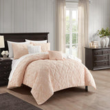 NY&C Leighton Comforter Set Diamond Stitched Design Crinkle Textured Pattern Bed In A Bag Bedding - Sheets Pillowcases Decorative Pillows Shams Included - 9 Piece - Blush