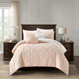 NY&C Leighton Comforter Set Diamond Stitched Design Crinkle Textured Pattern Bed In A Bag Bedding - Sheets Pillowcases Decorative Pillows Shams Included - 9 Piece - Blush