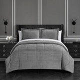 Chic Home Ryland Comforter Set Ribbed Textured Microplush Sherpa Bed In A Bag - Sheet Set Pillow Shams Included - Grey