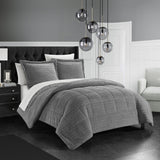 Chic Home Ryland Comforter Set Ribbed Textured Microplush Sherpa Bed In A Bag - Sheet Set Pillow Shams Included - Grey
