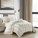Chic Home Desiree Cotton Comforter Set Contemporary Striped Clip Jacquard Bedding - Decorative Pillows Shams Included - 5 Piece - Beige