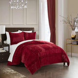 Chic Home Amara Comforter Set Embossed Mandala Pattern Faux Fur Micromink Backing Bedding - Pillow Shams Included - 3 Piece - Wine