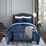 Chic Home Amara Comforter Set Embossed Mandala Pattern Faux Fur Micromink Backing Bedding - Pillow Shams Included - 3 Piece - Navy