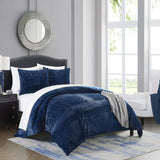 Chic Home Amara Comforter Set Embossed Mandala Pattern Faux Fur Micromink Backing Bedding - Pillow Shams Included - 3 Piece - Navy