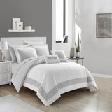 Chic Home Gibson Comforter Set Striped Hotel Collection Design Bed In A Bag Bedding - Sheets Pillowcases Decorative Pillows Shams Included - 9 Piece - Grey