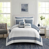 Chic Home Gibson Comforter Set Striped Hotel Collection Design Bed In A Bag Bedding - Sheets Pillowcases Decorative Pillows Shams Included - 9 Piece - Navy