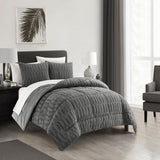 Chic Home Pacifica Comforter Set Textured Geometric Pattern Faux Rabbit Fur Micro-Mink Backing Bedding - Pillow Shams Included - 3 Piece - Grey