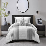 Chic Home Sofia Cotton Comforter Set Clip Jacquard Striped Pattern Design Bedding - Decorative Pillow Shams Included - 4 Piece - Grey