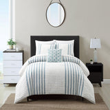 Chic Home Sofia Cotton Comforter Set Clip Jacquard Striped Pattern Design Bedding - Decorative Pillow Shams Included - 4 Piece - Green