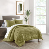 Chic Home Jessa Comforter Set Washed Garment Technique Geometric Square Tile Pattern Bed In A Bag Bedding - Sheets Pillowcases Pillow Shams Included - 7 Piece - Green
