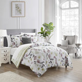 Chic Home Devon Green 4 Piece Comforter Set Reversible Watercolor Floral Print Striped Pattern Design Bedding Multi-color