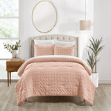 Chic Home Jessa Comforter Set Washed Garment Technique Geometric Square Tile Pattern Bedding - Pillow Sham Included - 2 Piece - Twin 68x90", Blush