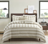 Chic Home Lydia Bedding Comforter, Striped Design Ultimate Bedroom Luxury, 5 Piece Chenille Comforter Set Beige