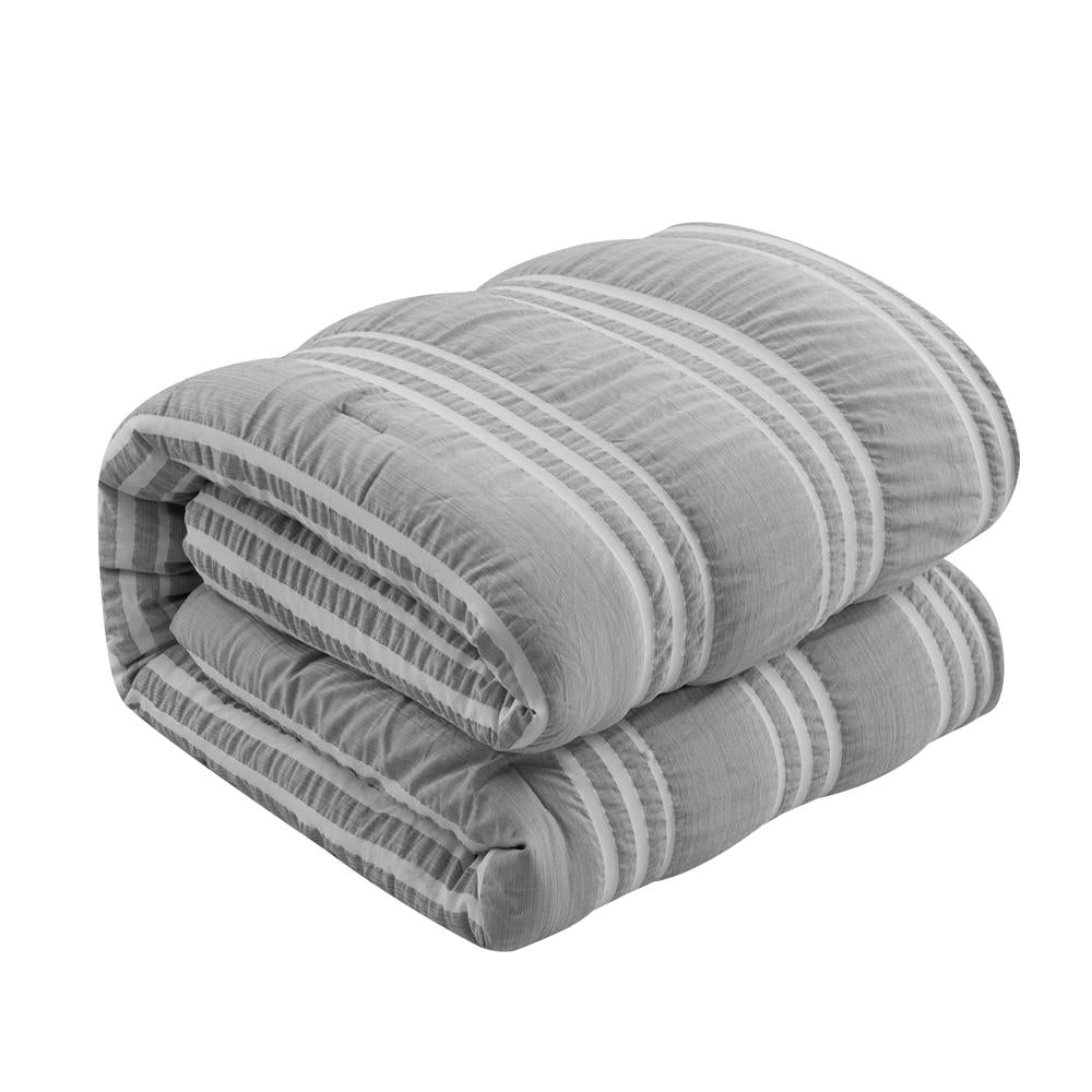 Chic Home Emma Bedding Comforter, Seersucker Fabric with Striped Design, 6 Pieces Comforter Set Grey