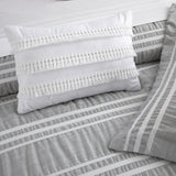 Chic Home Emma Bedding Comforter, Seersucker Fabric with Striped Design, 6 Pieces Comforter Set Grey