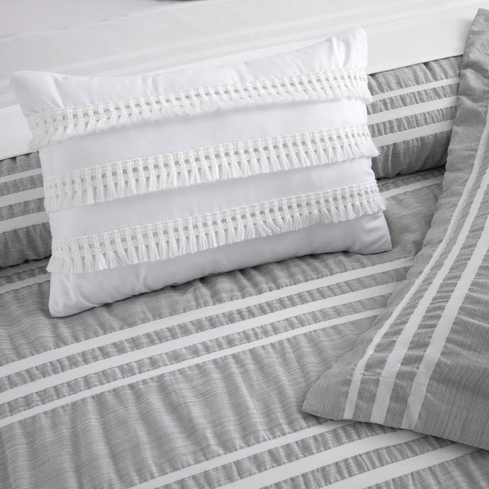 Chic Home Emma Bedding Comforter, Seersucker Fabric with Striped Design, 4 Pieces Comforter Set Grey