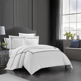 Chic Home Ella Cotton Duvet Cover Set Solid White Dual Stripe Embroidered Border Zig-Zag Details Hotel Collection Bedding - Includes Two Pillow Shams - 3 Piece - Black