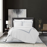 Chic Home Ella Cotton Duvet Cover Set Solid White Dual Stripe Embroidered Border Zig-Zag Details Hotel Collection Bedding - Includes Two Pillow Shams - 3 Piece - Navy