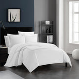 Chic Home Alford Organic Cotton Duvet Cover Set Solid White With Dual Stripe Embroidered Border Hotel Collection Bedding - Includes Two Pillow Shams - 3 Piece - Grey