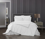Chic Home Alford Organic Cotton Duvet Cover Set Solid White With Dual Stripe Embroidered Border Hotel Collection Bedding - Includes Two Pillow Shams - 3 Piece - Navy