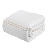 Chic Home Alford Organic Cotton Duvet Cover Set Solid White With Dual Stripe Embroidered Border Hotel Collection Bedding - Includes Two Pillow Shams - 3 Piece - Gold