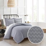 Chic Home Blaine Duvet Cover Set Contemporary Two Tone Striped Chevron Pattern Bedding - Pillow Shams Included - 3 Piece - Navy